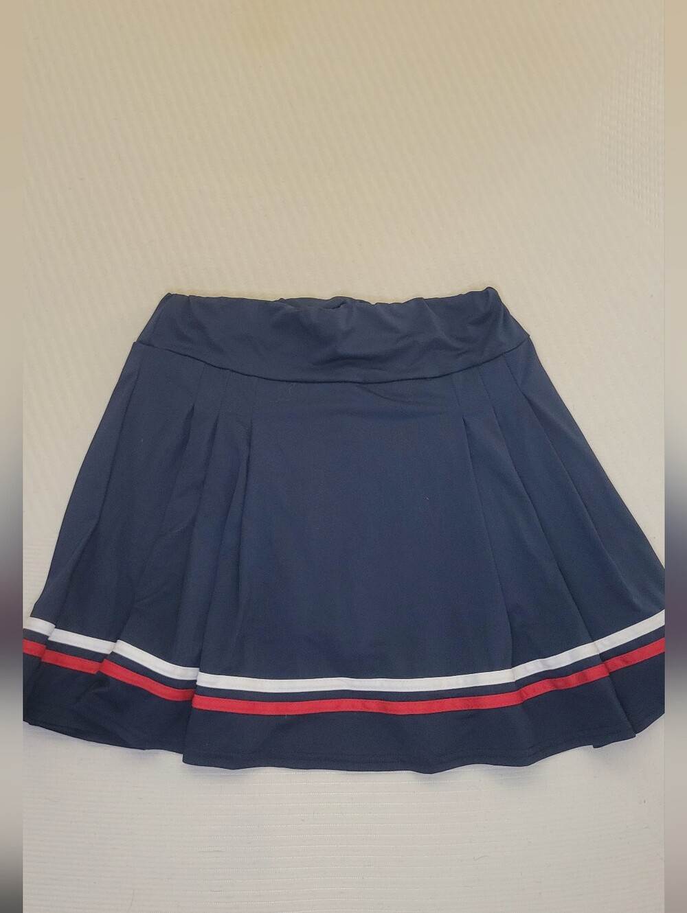Navy Pleated Skirt with Red and White Stripe Built-in Shorts